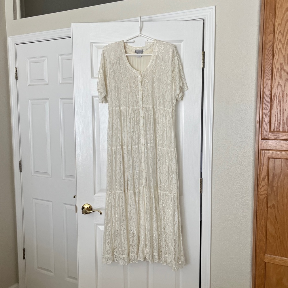 Vintage 90s Starina Shimmery Lace Button-up Dress - Picture 3 of 6